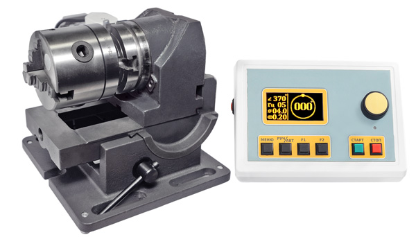 Автоматизированное устройство вращения Л-5005-ВР для лазерной сварки кольцевых швов на цилиндрических деталях.